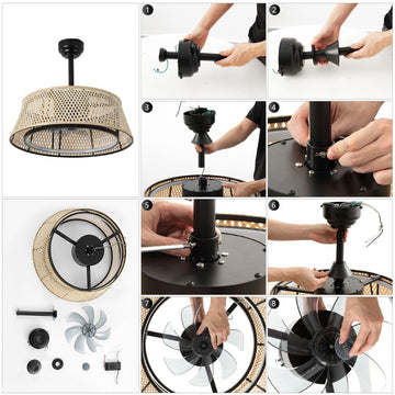 Cressida 23.75" Traditional Bohemian 6-Speed Metal/Bamboo Mobile-App/Remote-Controlled Height-Adjustable Dimmable Caged Integrated LED Ceiling Fan - JONATHAN Y